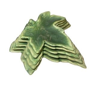 Vintage Delicate Green Nested Stacked Hand Painted Ceramic Leaves